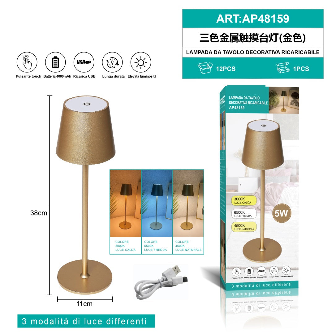 LAMPADA DA TAVOLO DECORATIVA RICARICABILE ORO