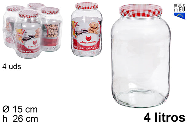BARATTOLO TONDO IN VETRO CON COPERCHIO VICHY 4 L.
