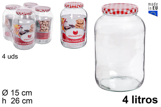 BARATTOLO TONDO IN VETRO CON COPERCHIO VICHY 4 L.