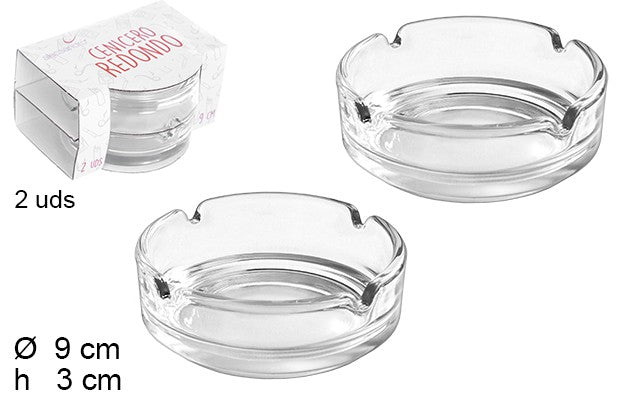 PACK 2 POSACENERE TONDI IN VETRO 9 CM