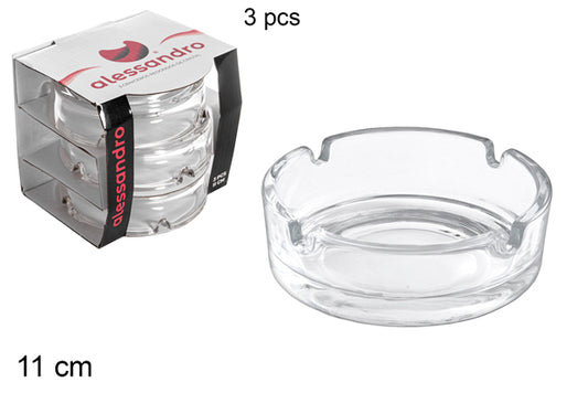 PACK 3 POSACENERE ROTONDI IN VETRO 11 CM