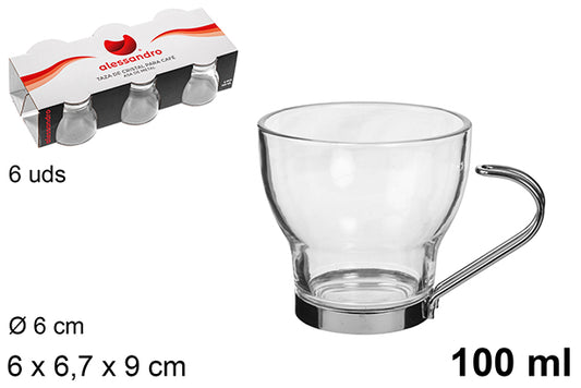SET 6 TAZZINE CAFFE IN VETRO CON MANICO IN METALLO 100ML