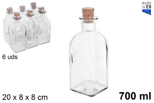 BOTTIGLIA VETRO NATURALE CON TAPPO SUGHERO 700 ML