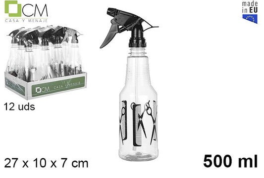 BOTTIGLIA IN PLASTICA CON SPRUZZATORE NERO PARRUCCHIERE 500