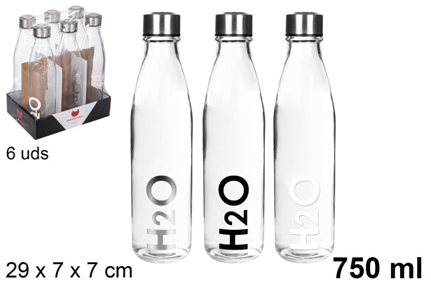 BORRACCIA IN VETRO TRASPARENTE DECORATO H2O 750ML