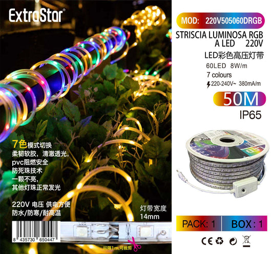 STRISCIA LUMINOSA RGB A LED 50M 8W/M 220V-240V QTA/1