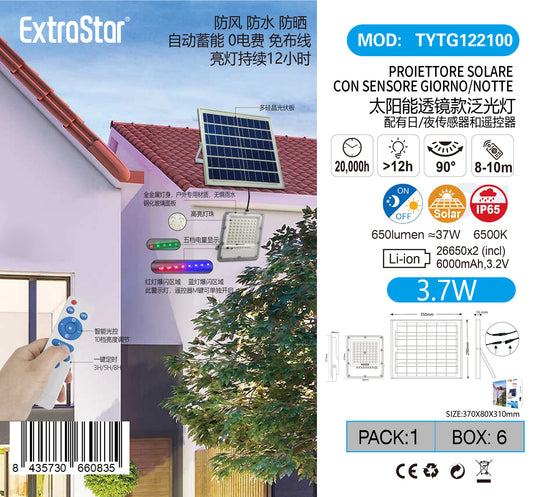 PROIETTORE SOLARE CON SENSORE GIORNO/NOTTE 3.7W 650LM 6500K