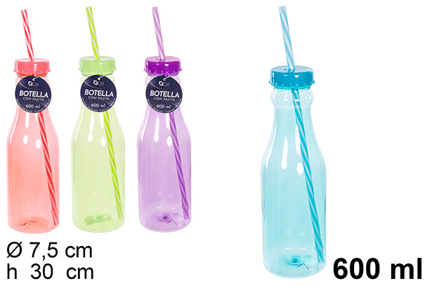 BOTTIGLIA CON CANNUCCIA COLORI ASSORTITI 600 ML