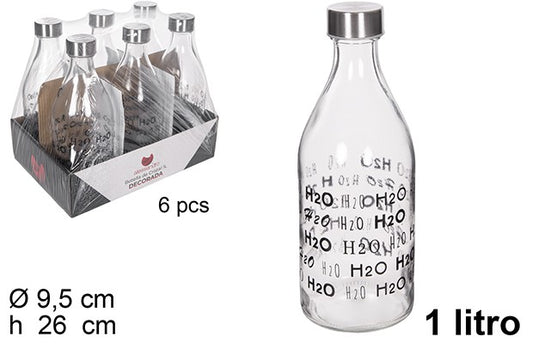 BORRACCIA IN VETRO DECORATO H2O COPERCHIO ACCIAIO 1 L.