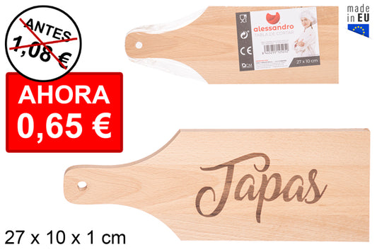 Tagliere in legno con manico decorato Tapas 27x10 cm