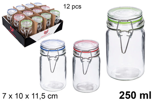 BARATTOLO ERMETICO IN VETRO ESAGONALE COLORI ASSORTITI 250ML