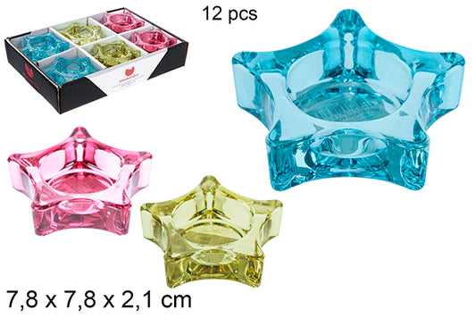 Portacandele in vetro stella di colori assortiti 7,8 cm 12/unità