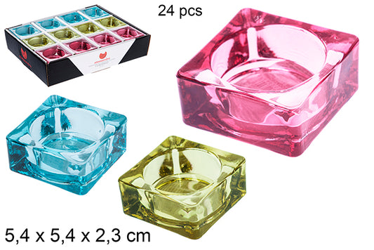 Portacandele quadrato in vetro colori assortiti 5,4 cm