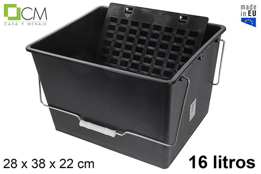 SECCHIO RETTANGOLARE IN PLASTICA NERA CON STRIZZATORE COLORA
