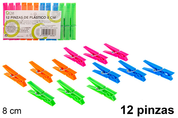 Pack 12 pinzetta in plastica colorata 8 cm 1