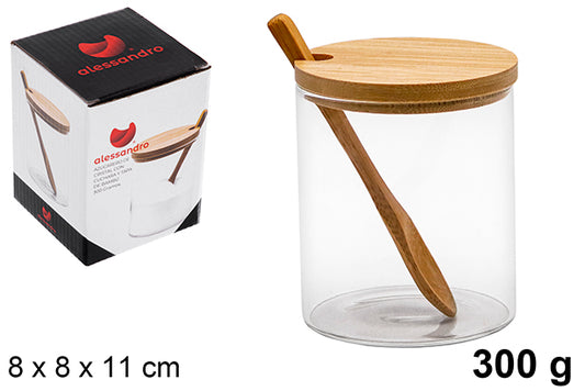 ZUCCHERIERA IN BOROSILICATO CON COPERCHIO IN BAMBU E CUCCHIA