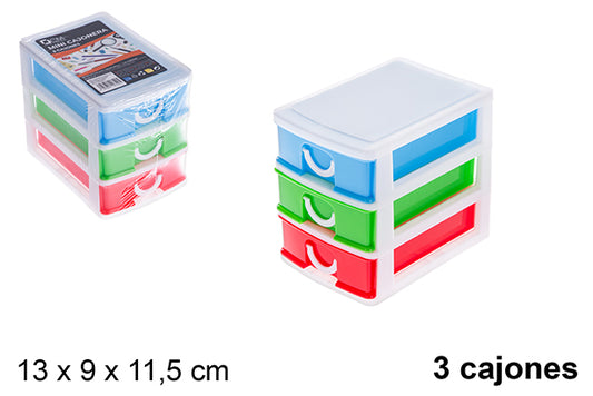 MINI CASSETTIERA IN PLASTICA COLORATA 3 CASSETTI