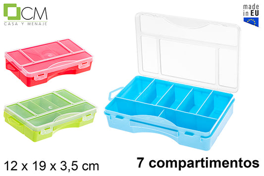 Scatola organizzativa in plastica con colori assortiti a 7 scomparti 12/unità