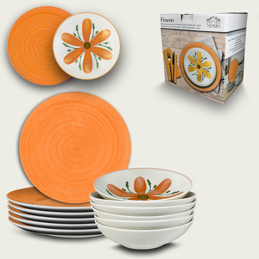 FLOWERS S/12 PIATTI ARANCIO 956046