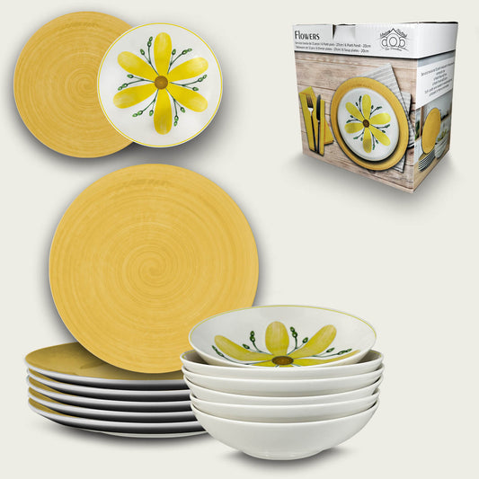FLOWERS S/12 PIATTI GIALLO 956047