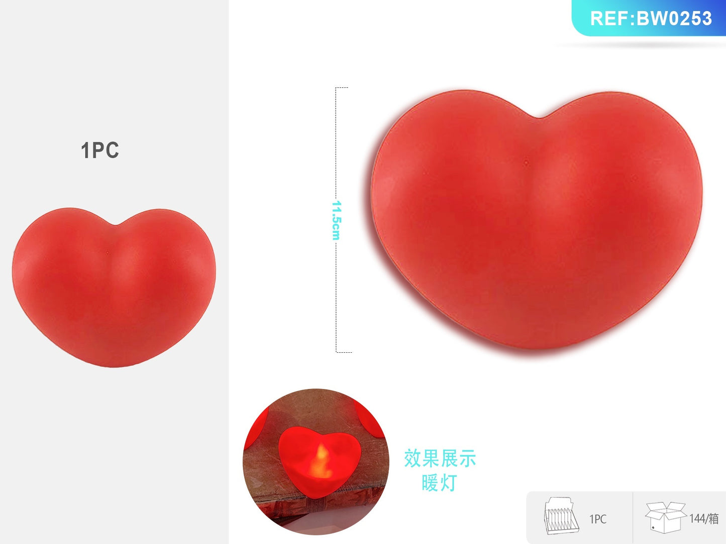 LAMPADA ROSSA GRANDE CUORE CON LUCI CALDE 11.5CM 1PZ