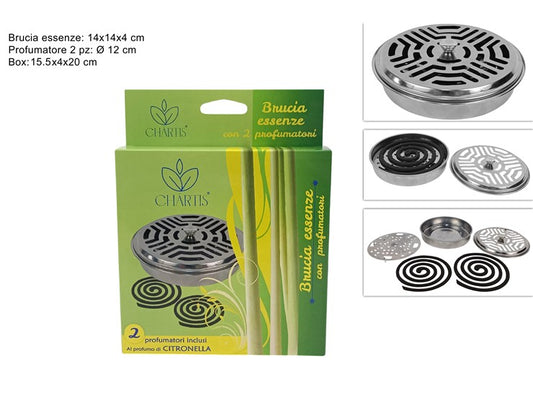 BRUCIA ESSENZE IN METALLO   2 PROFUMATORI CITRONELLA IN BOXM