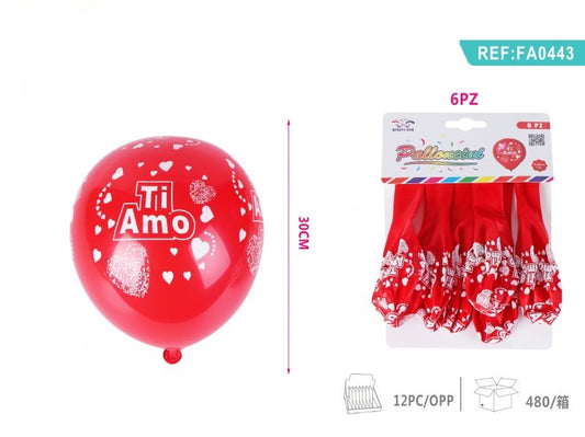 PALLONCINI TI AMO ROSSO 30CM 6PC