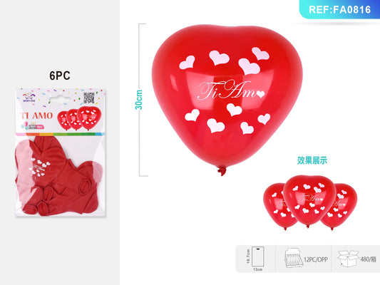 PALLONCINO CUORE ROSSO TI AMO 2.8G 30CM