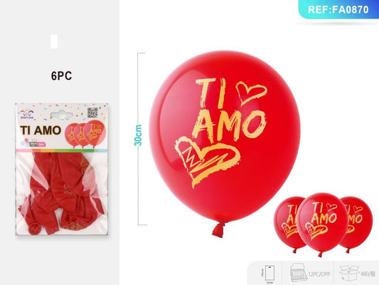 PALLONCINO TI AMO ROSSO 6PC 2.8G 30CM