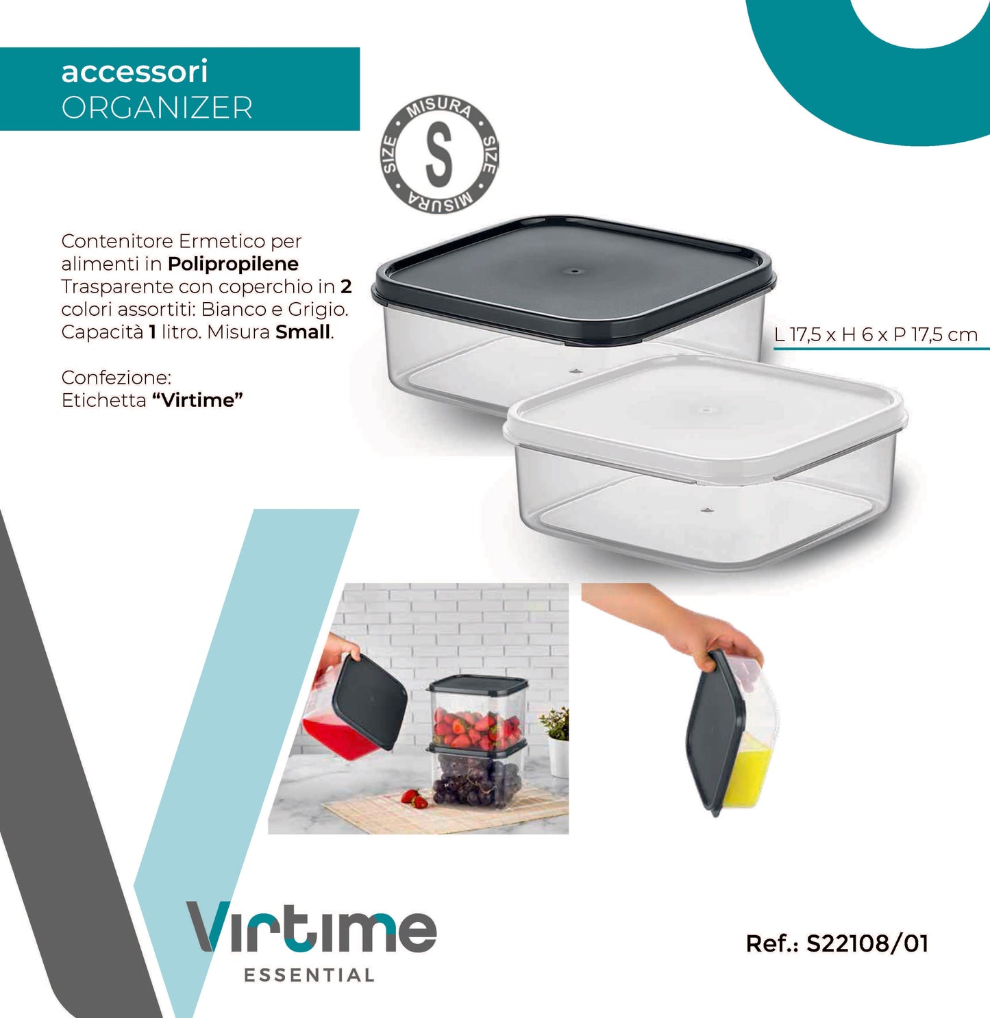 ORG-410 CONTENITORE ERMETICO 1LT 17.5X17.5X6 CM