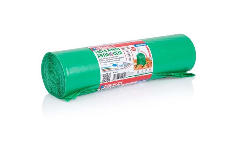 SACCO RIFIUTI LDPE 56 MY 80 X 120 CM 150 L VERDE ROLL 10 PZ